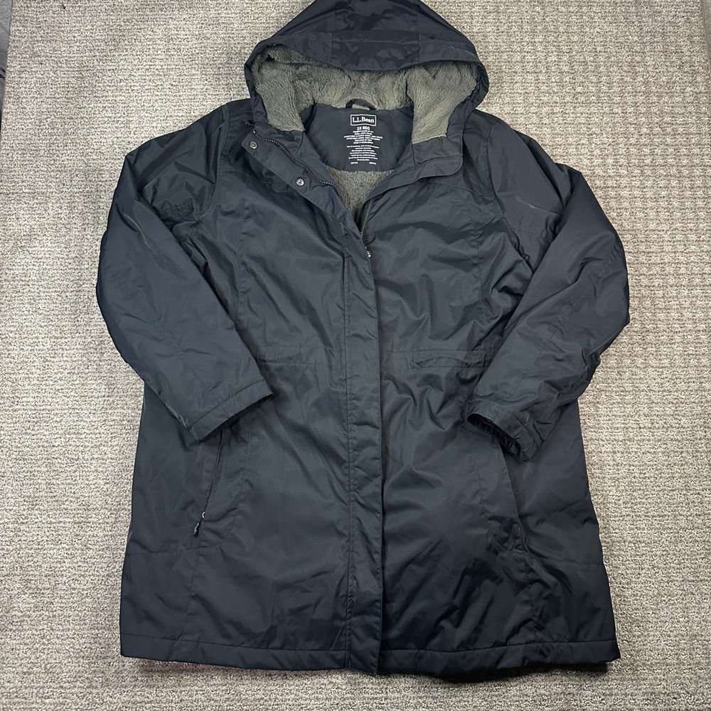 LL Bean Womens Black Hooded Fleece Lined Parka Jacket 271141 Size 2X Regular